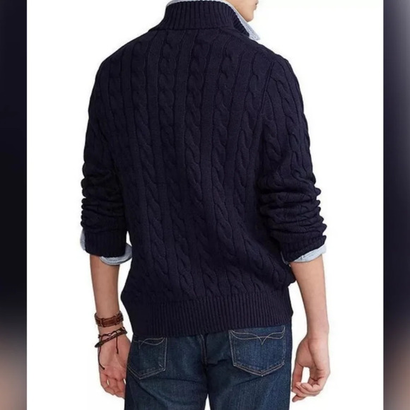 POLO Ralph Lauren Men's Blue 100% Cotton Cable Knit Quarter Zip Sweater Size XLT - Picture 6 of 11